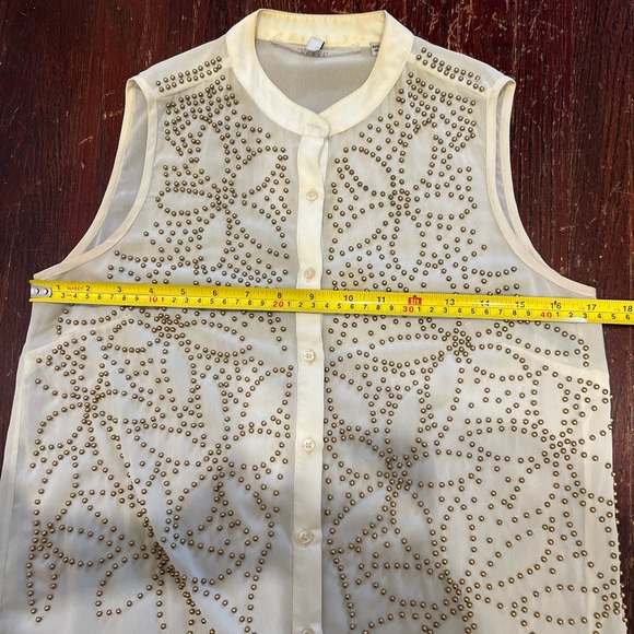 Guess cream chiffon sleeveless blouse with gold beaded detailing - Picture 8 of 10